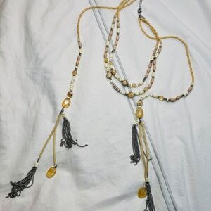 Long double strand opened stone & white necklace
